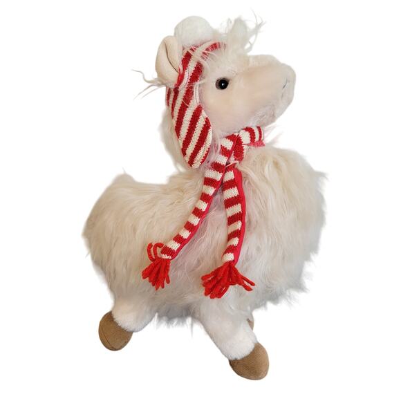 Pier 1 Imports White Llama Plush 12" with Red Hat & Scarf Holiday Decor - Picture 2 of 15